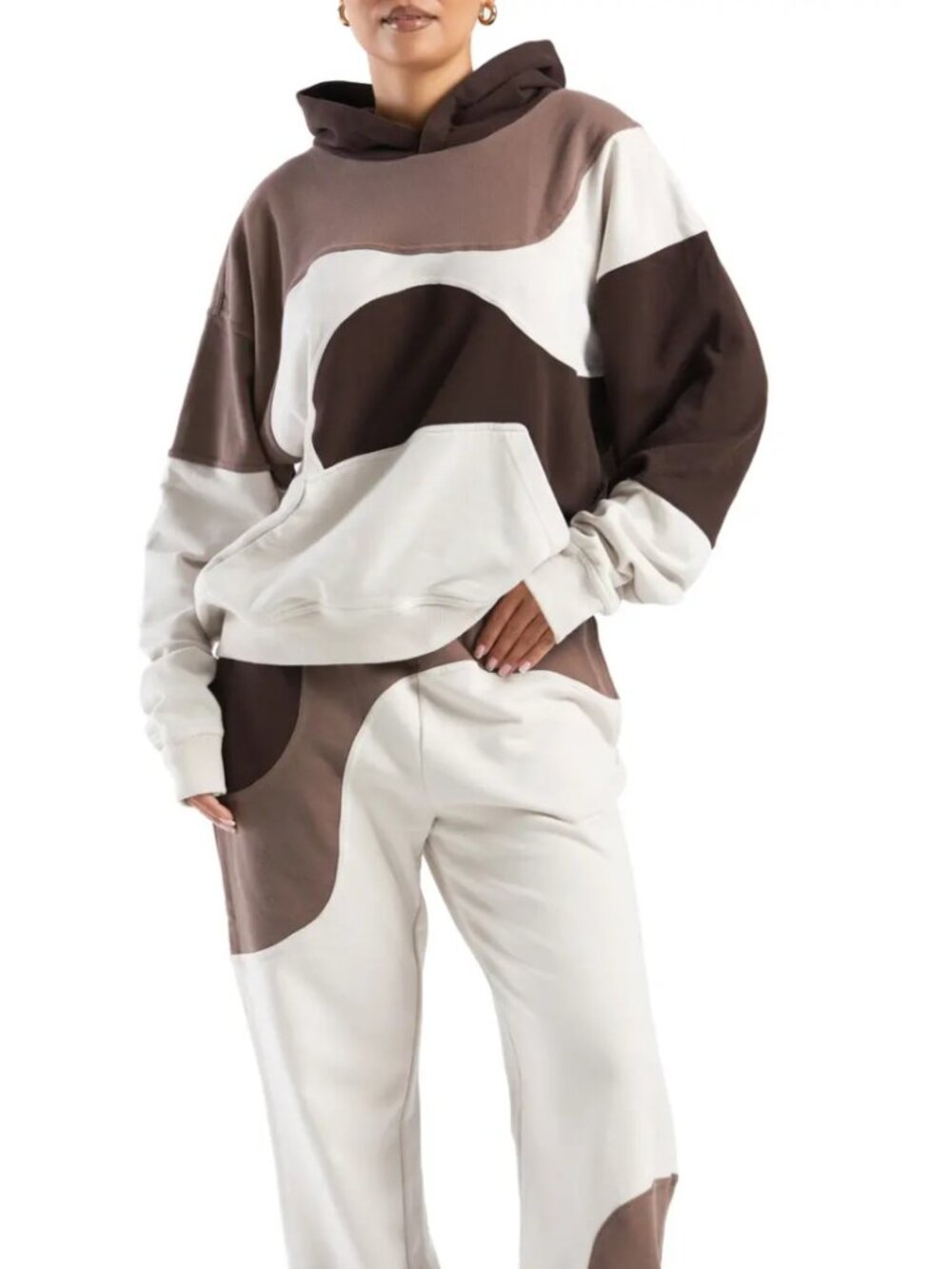 N BY NAKED WARDROBE On My Block Pullover Hoodie White Brown Oversized Size S